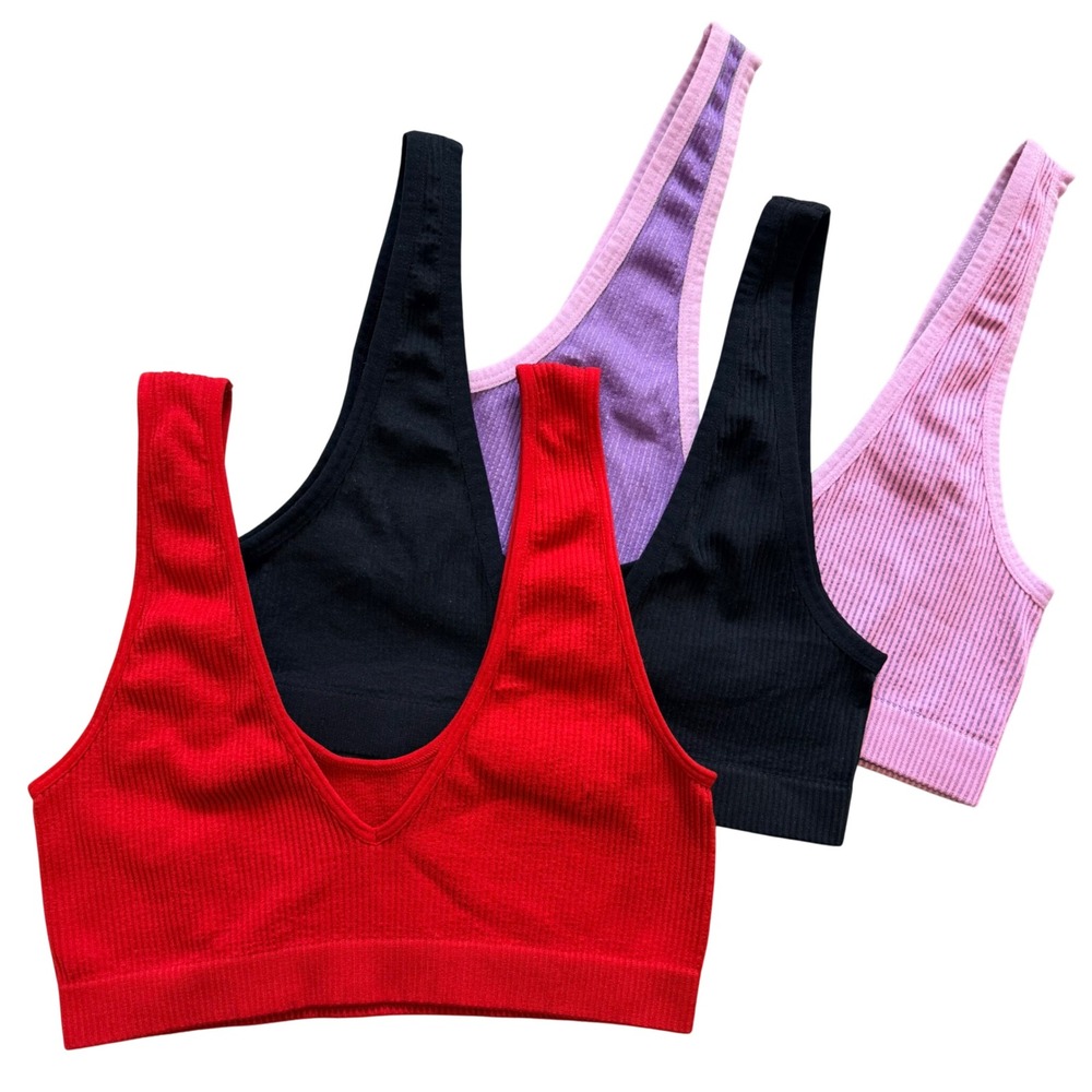 Colsie Ribbed Seamless Bralette Bundle XS Red Black Purple Pink 4 Pack Lounge